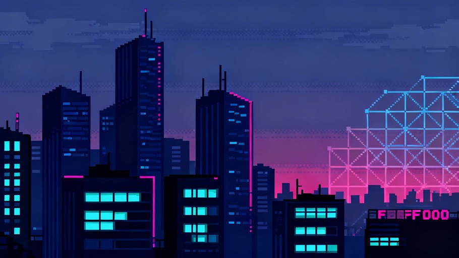 Free Neon Pixel Skyline Image - Synthwave, Pixel, Skyline | Download at ...