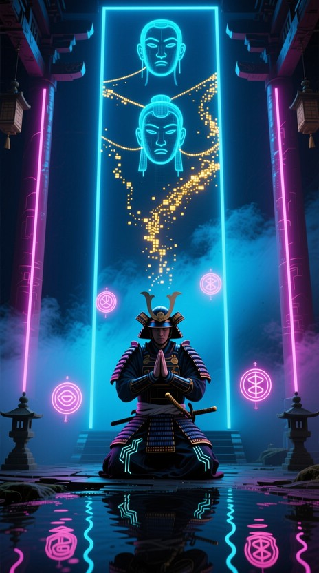 Free Cyberpunk Samurai Meditation Image - Samurai, Cyberpunk, Neon ...