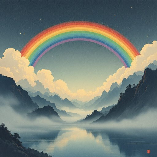 Free Mystical Rainbow Bridge Image - Rainbow, Mountains, Lake ...