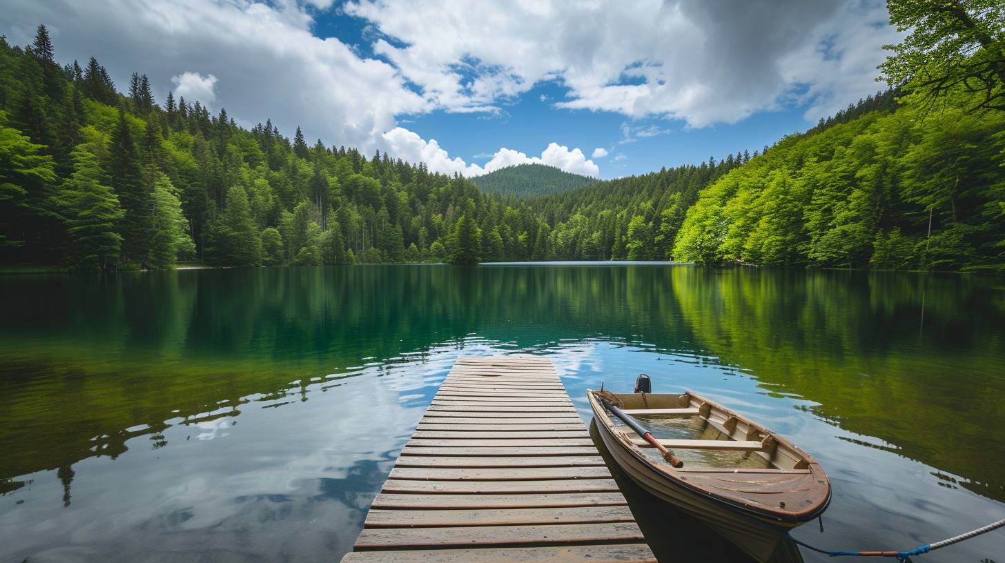 Free Serene Lake View Image - Lake, Forest, Boat | Download at StockCake