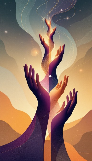 Unity Hand Ogo Reaching hands transform into streams of light, creating a powerful ...