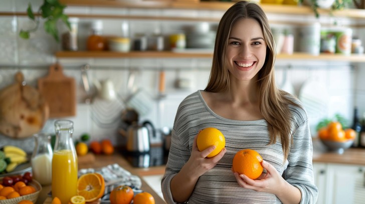 a person smiling while holding a fresh jicama taco, with a background of a bright, sunlit kitchen