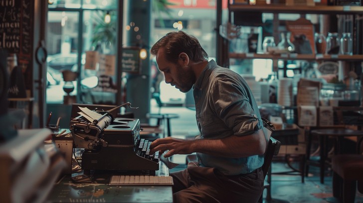 Writer Using Typewriter Free Writer at Work Image - Writer, Typewriter, Vintage | Download at ...