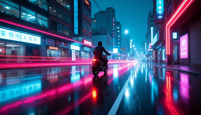 Neon Rider Glock Download Neon Speed Rider Image - Cyberpunk, Neon, Motorcycle | StockCake