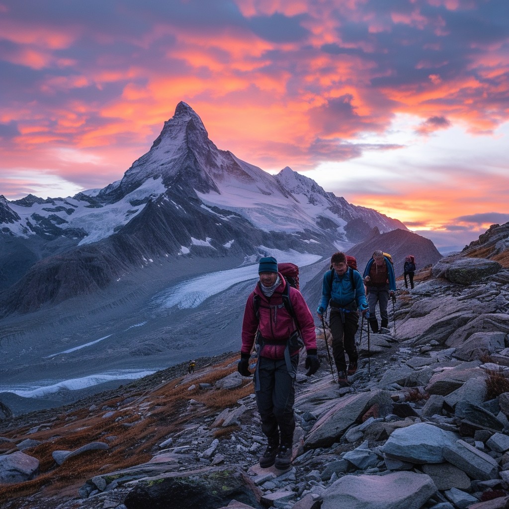 Free Mountain Trekking Adventure Image - Sunset, Mountains, Hikers ...