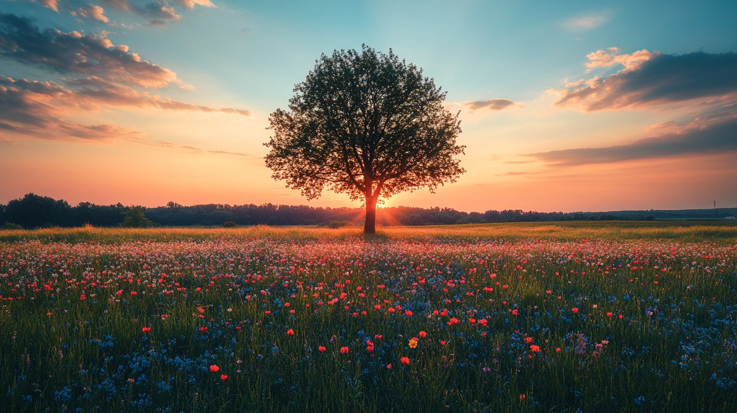 Free Sunset behind tree Image - Sunset, Tree, Meadow | Download at ...
