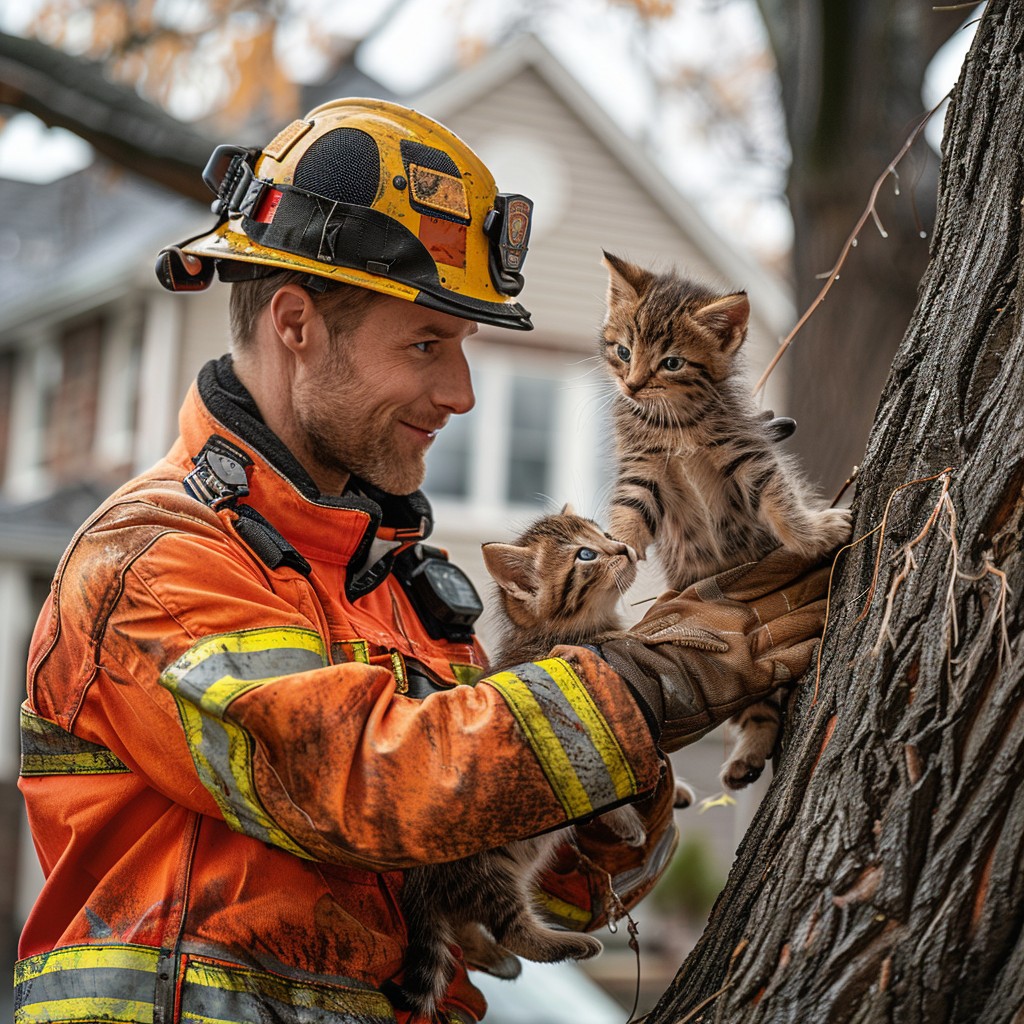 Free Firefighter Rescues Kittens Image - Firefighter, Kittens, Rescue ...