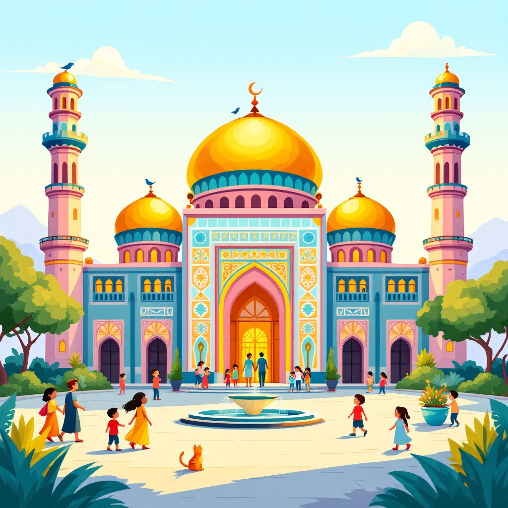 Free Colorful Mosque Illustration Image - Mosque, Illustration ...