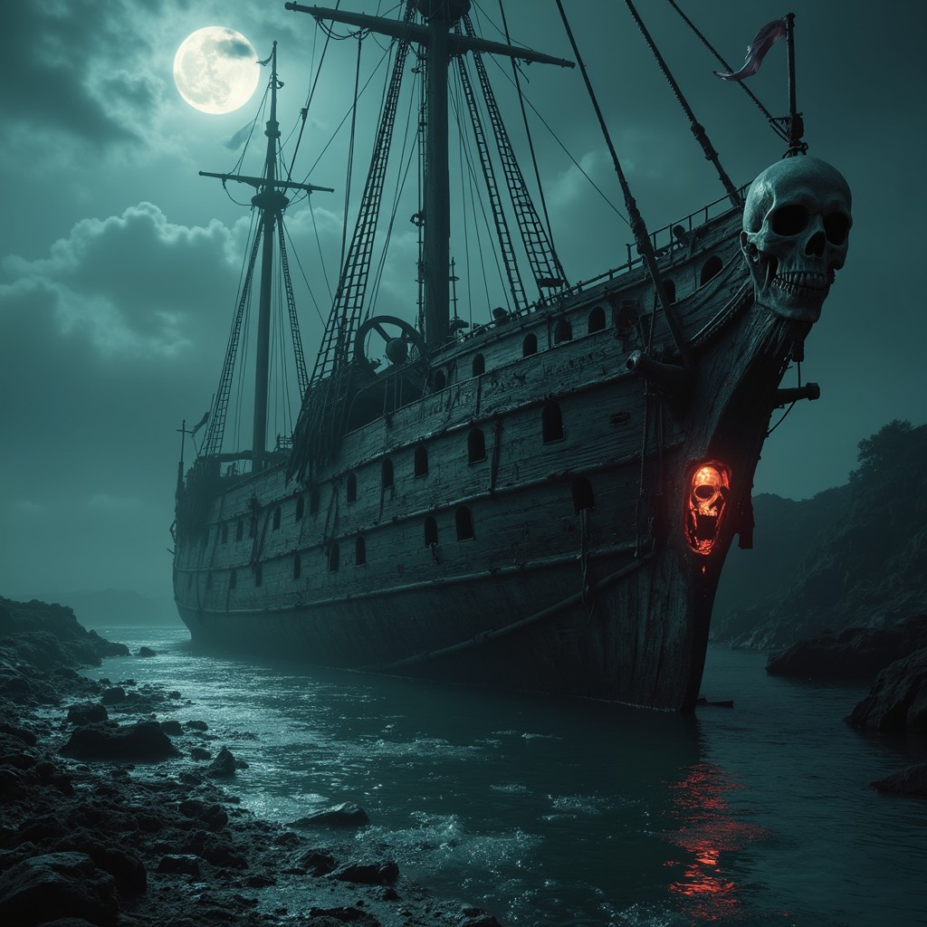 Free Moonlit Ghost Vessel Image - Shipwreck, Ghostly, Haunted ...