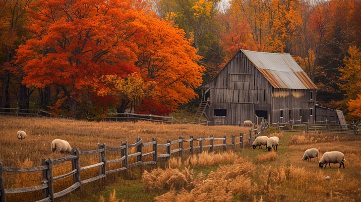 Free Autumn Rural Serenity Image - Autumn, Barn, Sheep | Download at ...