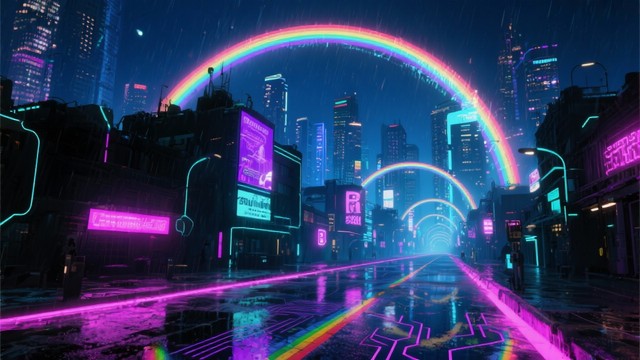Free Neon Rainbow Metropolis Photo - Cyberpunk, Neon, Futuristic ...