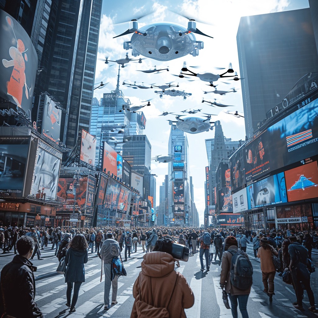 Urbanization Scene Free Futuristic Urban Scene Image - City, Drones, Pedestrians ...