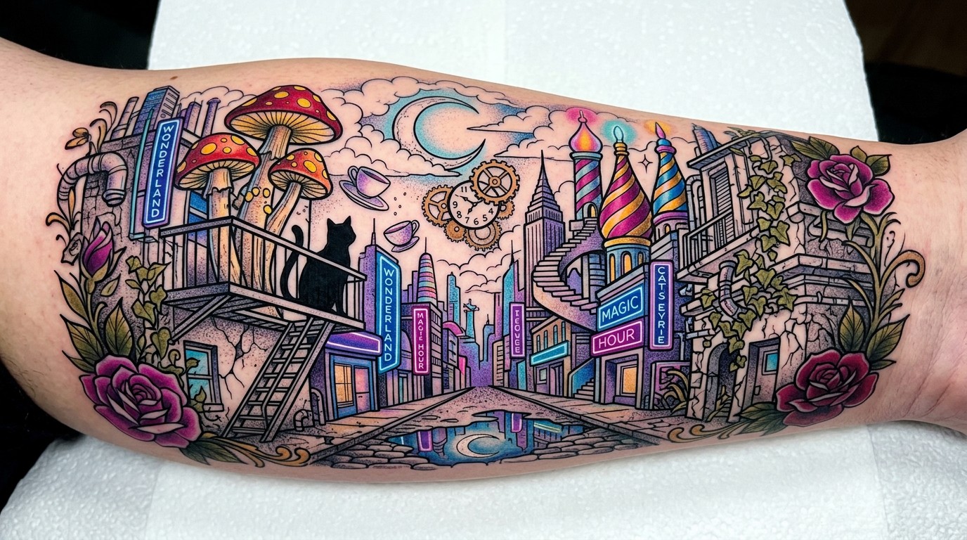 Free Whimsical City Tattoo Image - Tattoo, Cityscape, Urban | Download ...