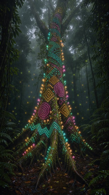 Versioning Tree This fantasy digital illustration shows a tall, ancient tree standing ...