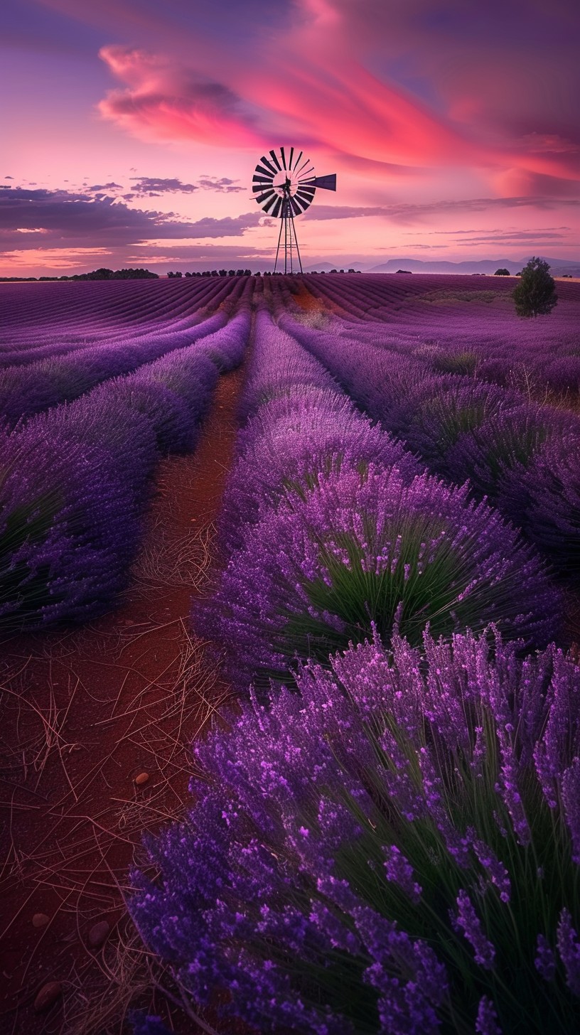 Free Lavender Field Sunset Photo - Lavender, Sunset, Windmill ...