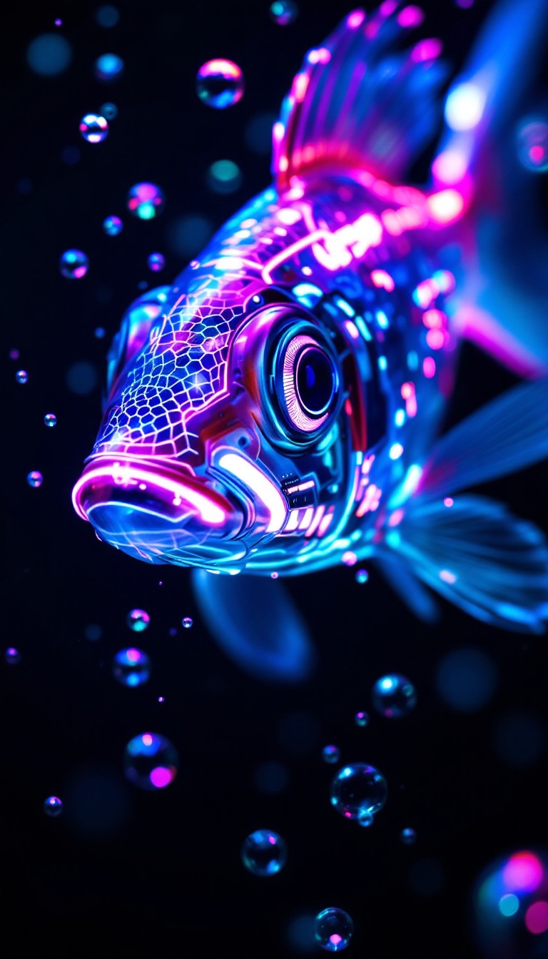 Neons The Fish Free Neon Fish Glows Image - Fish, Neon, Cyberpunk | Download at StockCake