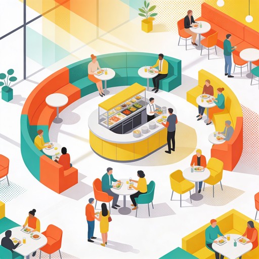 Free Vibrant Cafeteria Scene Image - Cafeteria, Isometric, Illustration ...