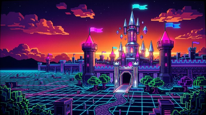 Free Neon Pixel Kingdom Image - Synthwave, Pixel, Castle | Download at ...