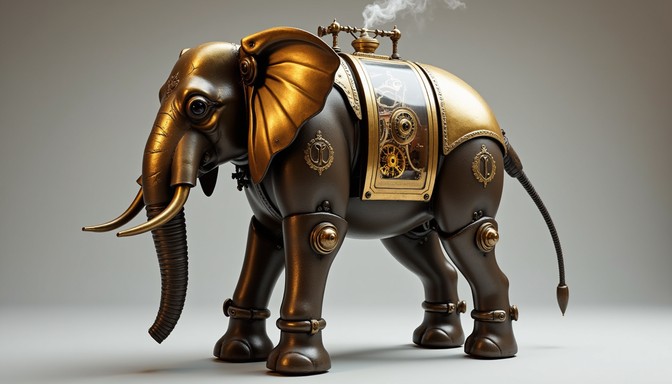 Metallic Elephant Machine Free Mechanical Golden Elephant Image - Steampunk, Brass, Mechanical ...