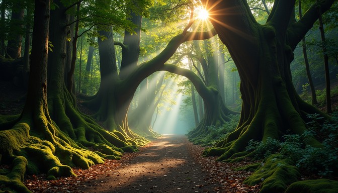 Free Enchanted Forest Path Image - Forest, Sunbeams, Trees | Download ...
