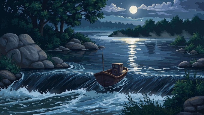 Free Moonlit River Crossing Image - Night, River, Boat | Download at ...