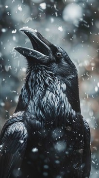 A raven calling out in a snowy winter landscape, evoking the world beyond the Wall
