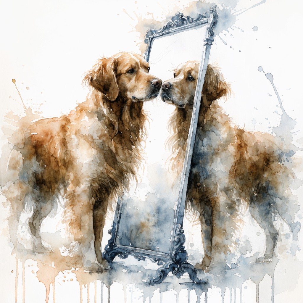 Dog Reflection Drawing Free Dog Meets Reflection Image - Watercolor, Dog, Reflection ...