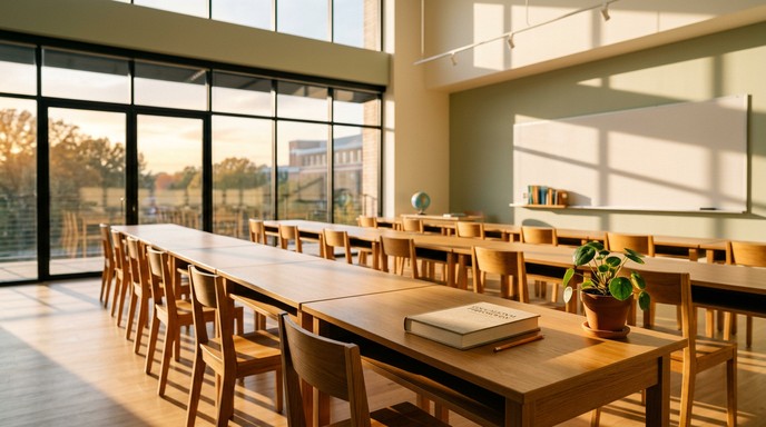Spacious Learning Environment Free Sunlit Learning Space Image - Classroom, Education, Learning ...