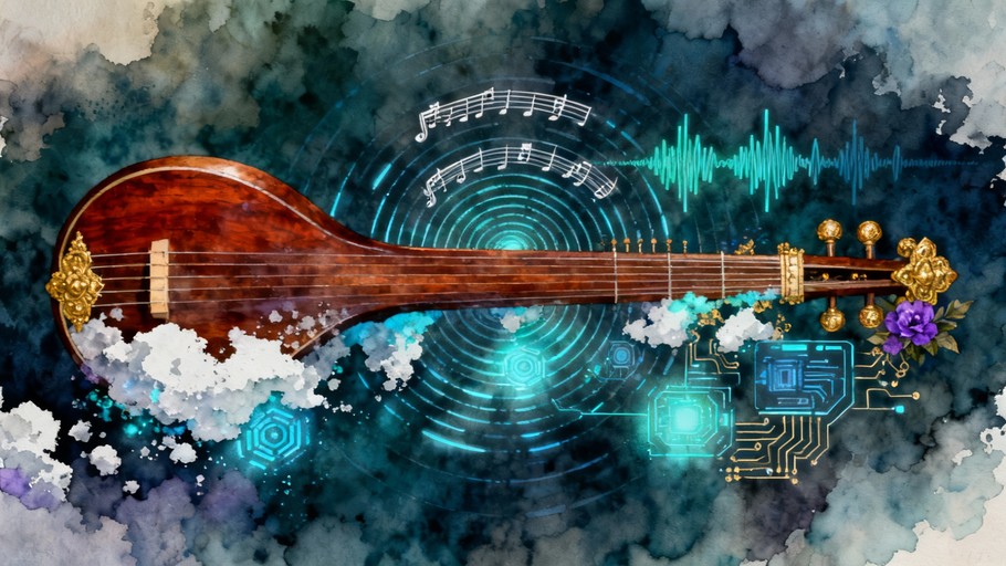 Veena Pattern Free Tradition Meets Technology Image - Veena, Watercolor, Digital ...