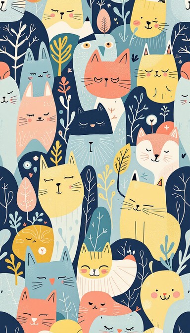 Playful Cat Pattern Free Playful Pattern Parade Image - Kawaii, Pattern, Creatures ...