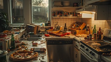 Free Cluttered Kitchen Chaos Image - Kitchen, Clutter, Pizza | Download ...