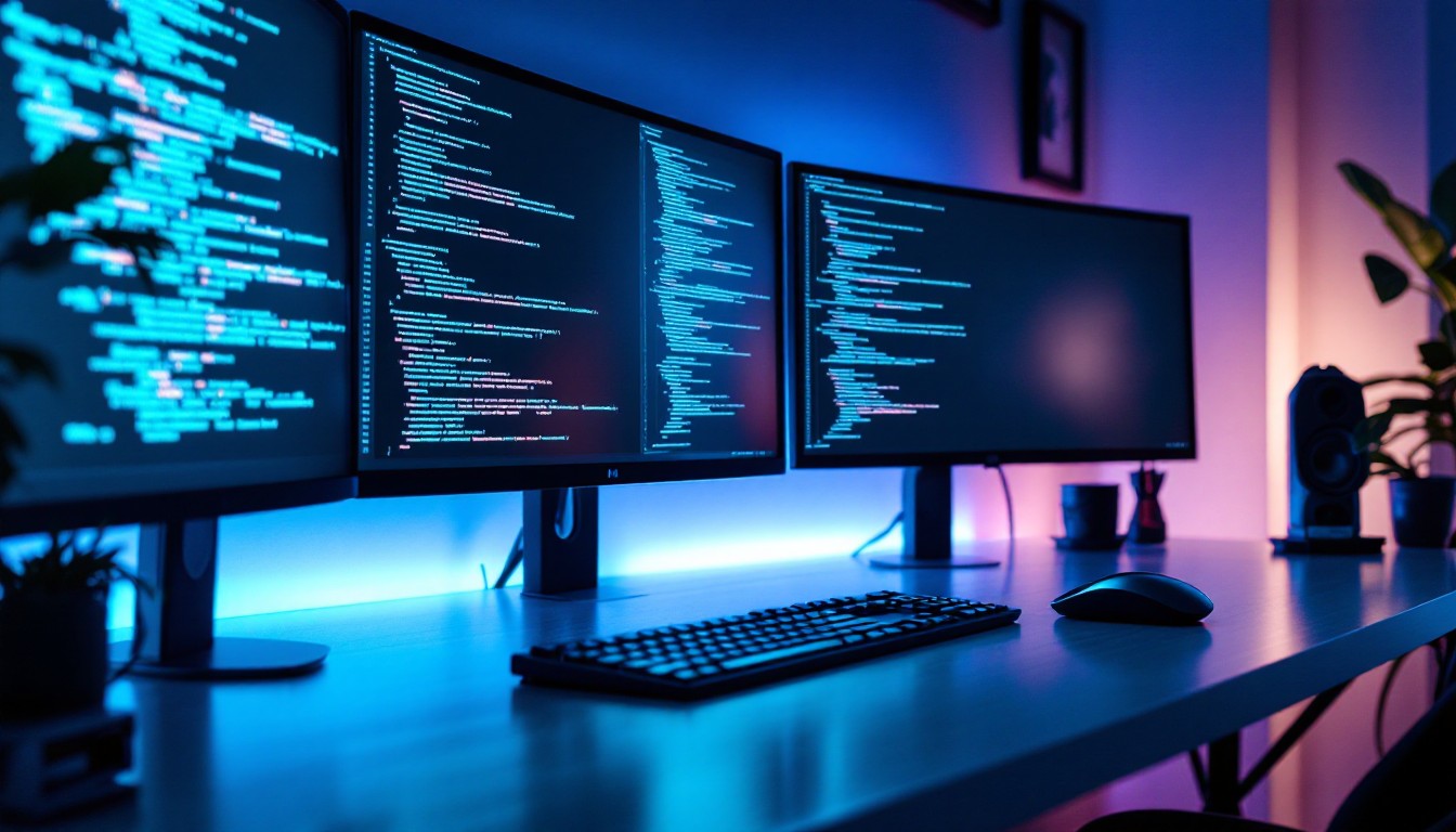 Free Glowing Code Station Image - Coding, Workspace, Minimal | Download ...