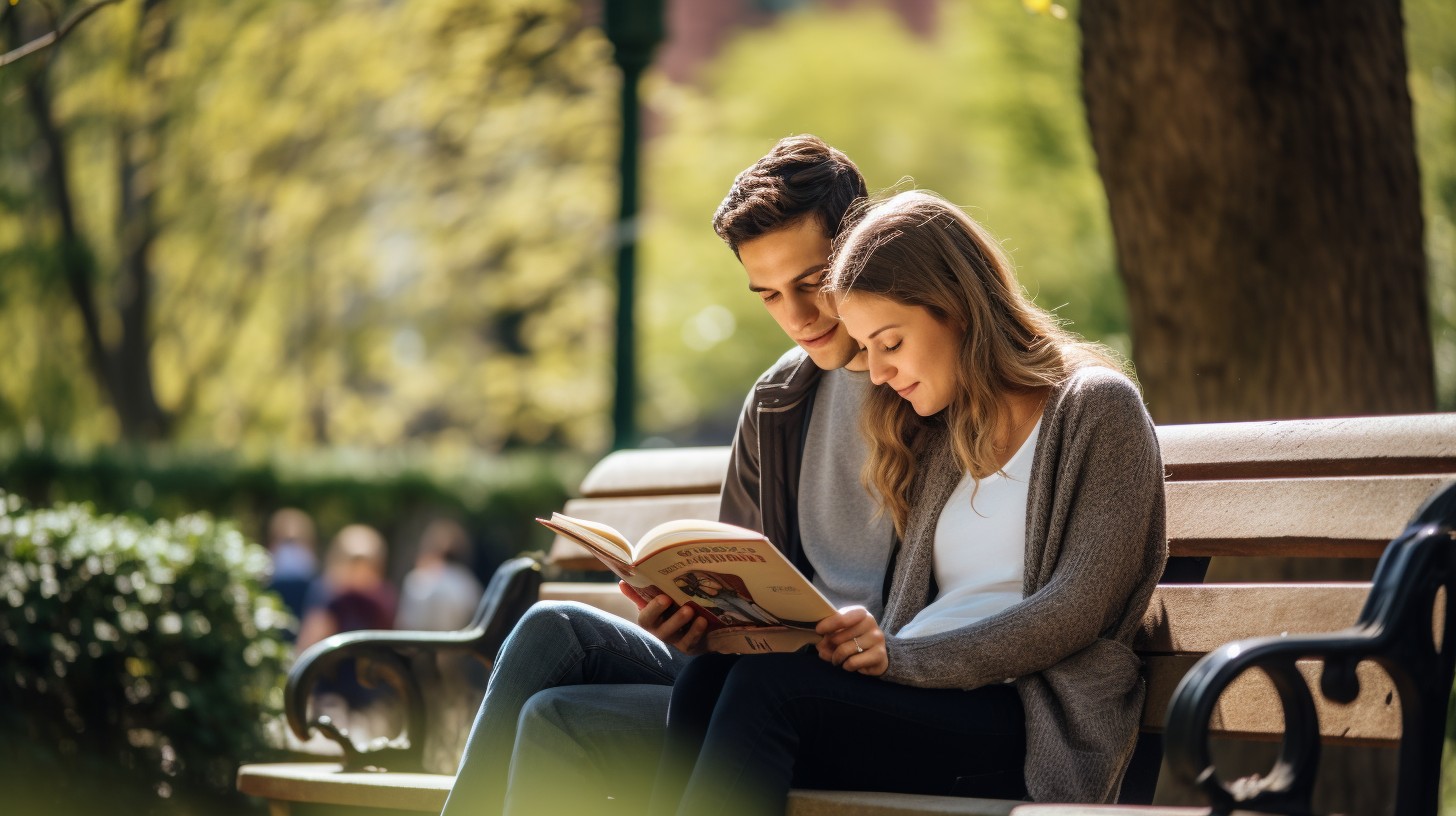 Read Twogether Free Reading Together Peacefully Image - Reading, Couple, Park Bench ...