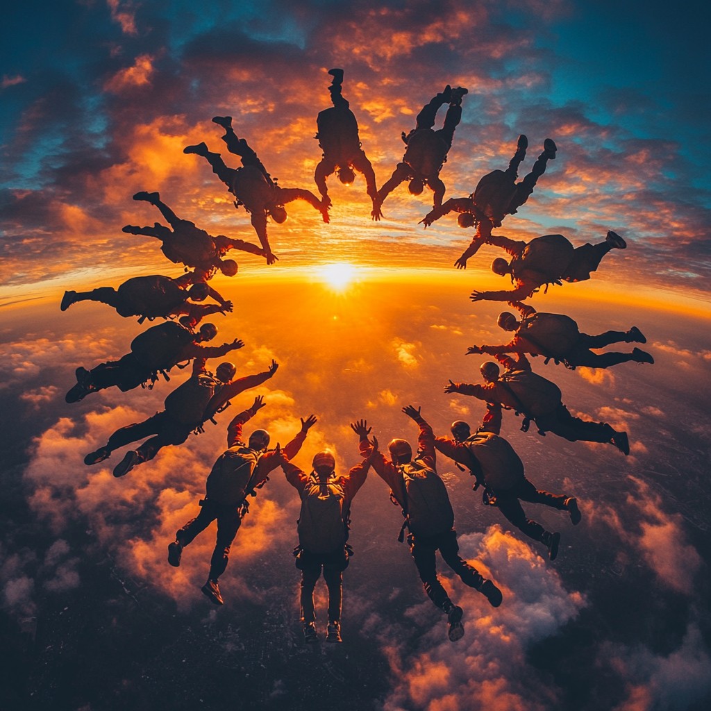 Free Skydivers below Sunset Image - Skydivers, Sunset, Clouds ...