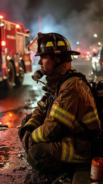Free Firefighter's Reflective Moment Image - Firefighter, Exhaustion ...
