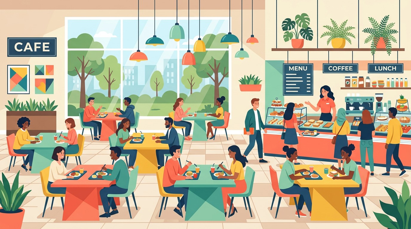 Free Vibrant Cafeteria Scene Image - Cafeteria, Restaurant ...
