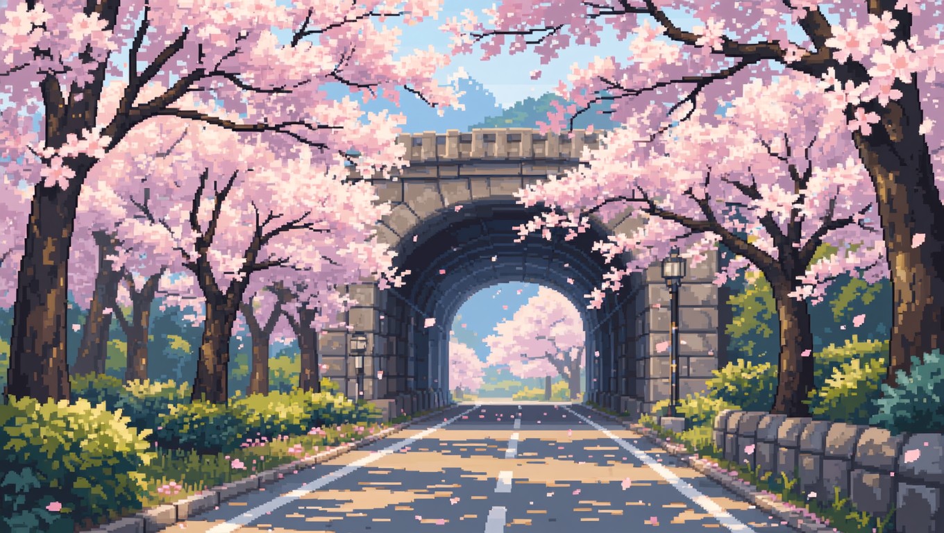 Free Blossoming Pixel Pathway Image - Sakura, Pixel, Tunnel | Download ...