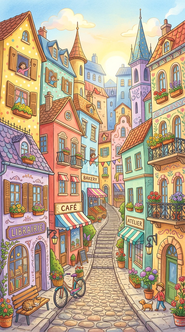 Free Whimsical Town Buildings Image - Illustration, Whimsical, Colorful ...