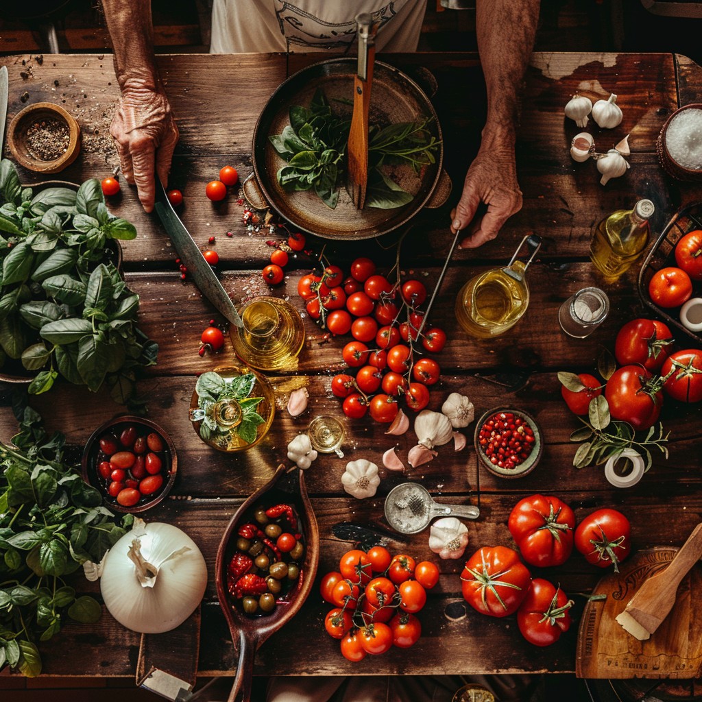 Free Culinary Preparation Scene Image - Cooking, Tomatoes, Herbs ...