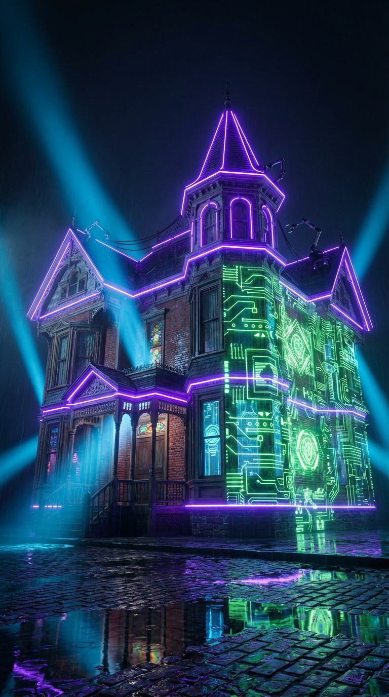 Free Victorian Cyberpunk Mansion Image - Cyberpunk, Victorian, Neon ...