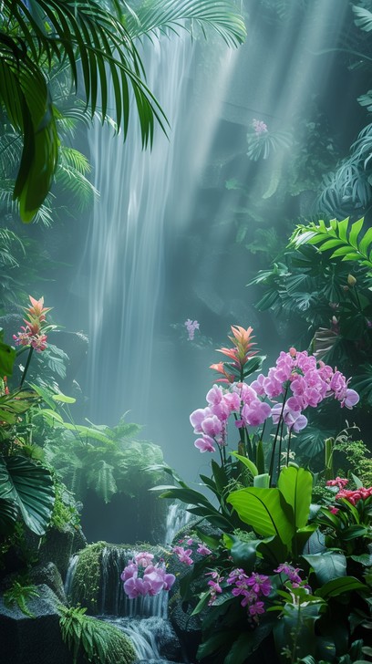 Tropical Waterfall Pattern Free Tropical Waterfall View Image - Tropical, Waterfall, Flowers ...