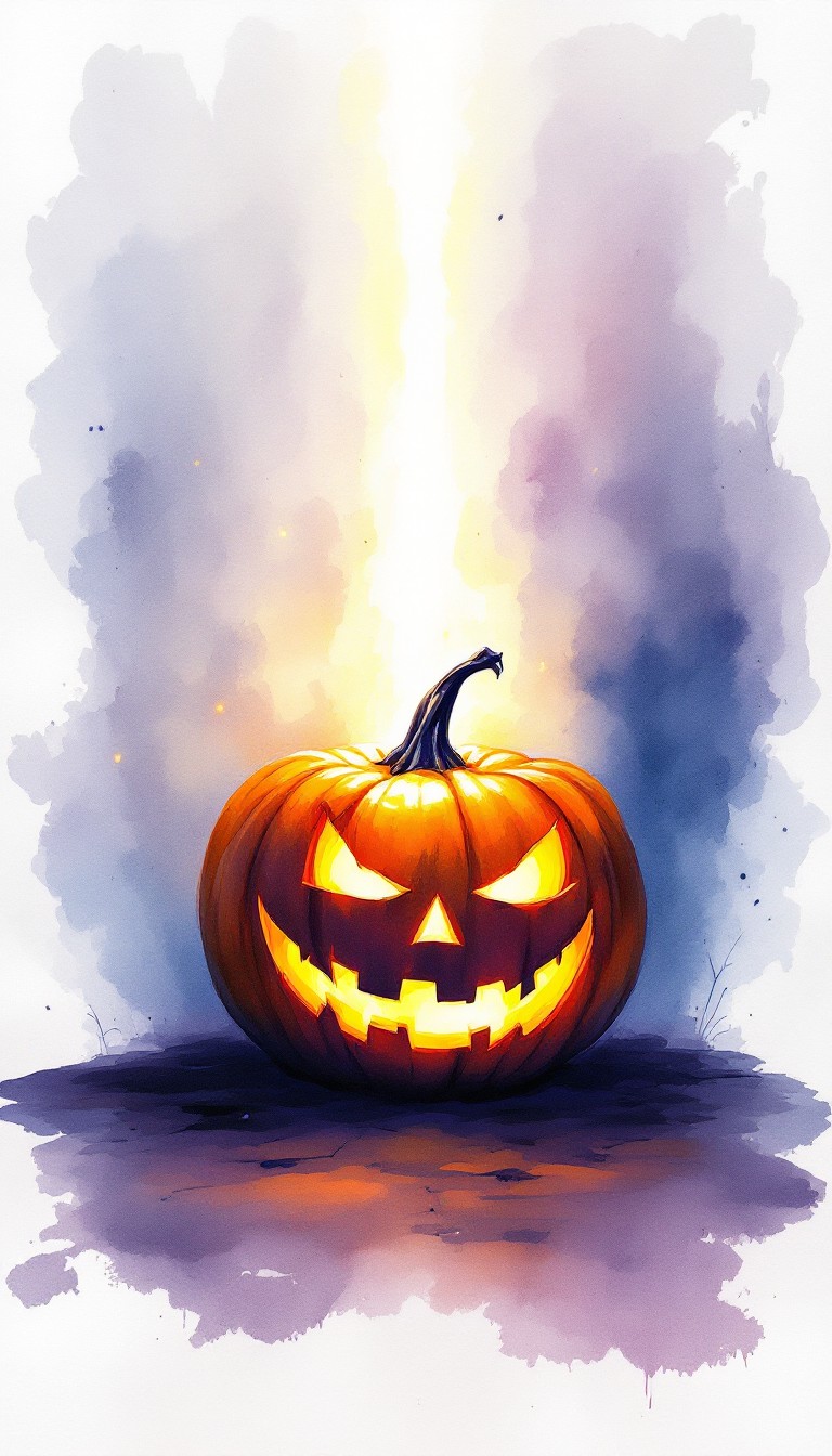 Free Glowing Halloween Pumpkin Image - Halloween, Pumpkin, Watercolor ...