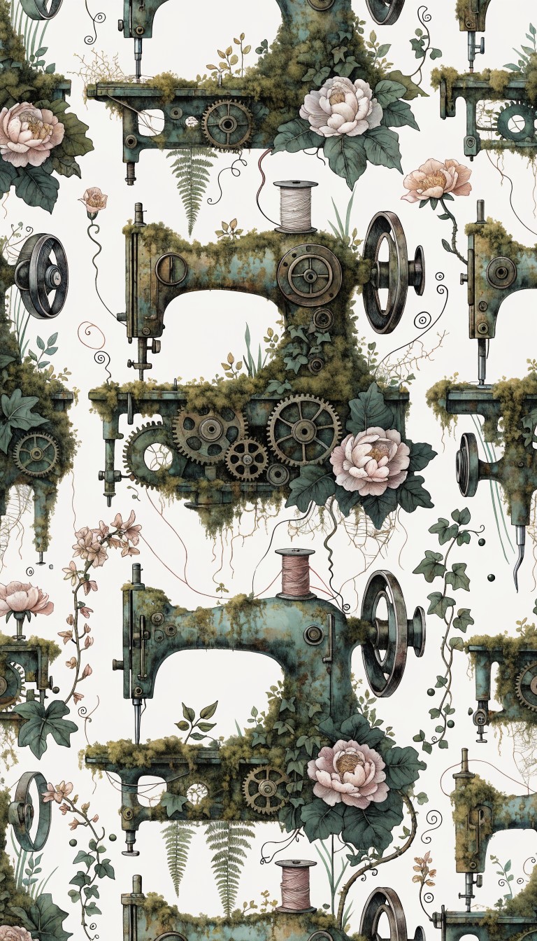 Free Botanical Machine Pattern Image - Botanical, Sewing, Machine ...