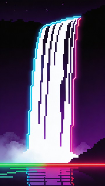 Free Neon Waterfall Nights Image - Waterfall, Pixel, Cyberpunk ...