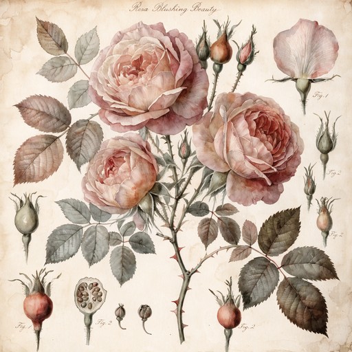 Parchment Colour Roses Free Vintage Rose Specimen Image - Botanical, Watercolor, Rose ...