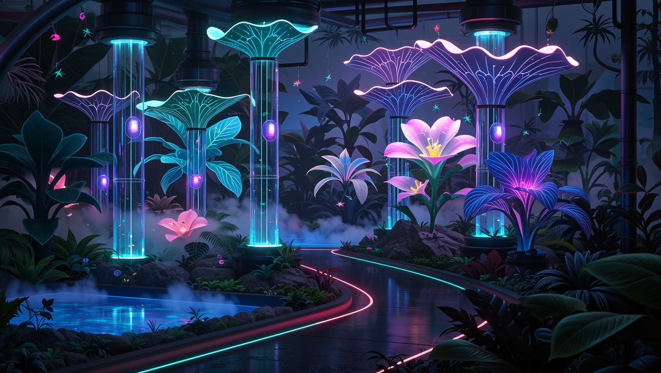 Free Neon Botanical Fusion Image - Bioluminescent, Cyberpunk ...