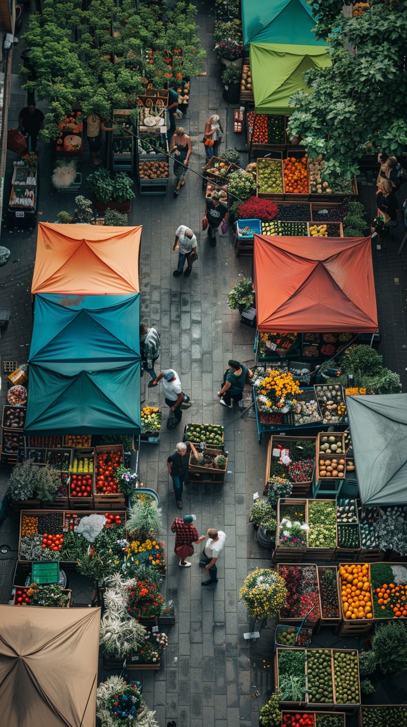 Market Setting Images Free Bustling Market Scene Image - Market, Shoppers, Aerial | Download ...