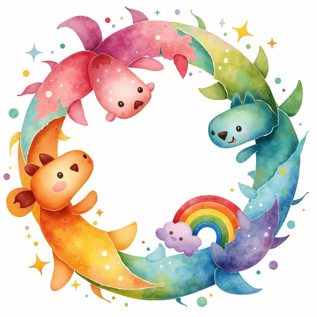 Free Rainbow Creature Circle Image - Watercolor, Whimsical, Creatures ...