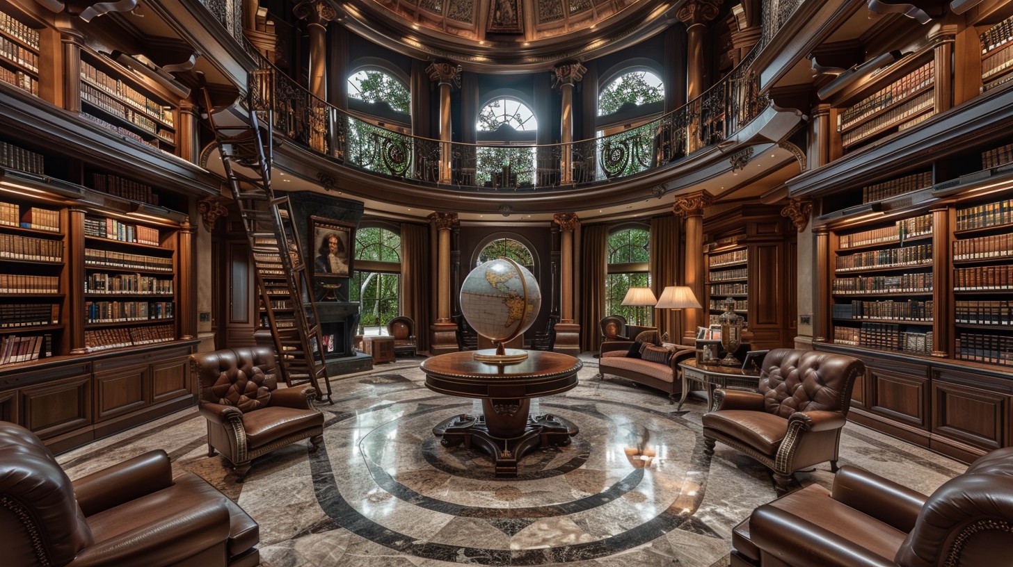 Free Elegant Library Interior Image - Library, Globe, Leather ...