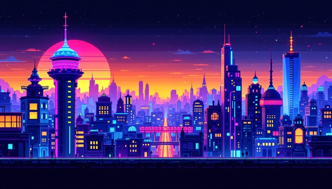 Free Neon Pixel Paradise Image - Pixel, Synthwave, Cyberpunk | Download ...
